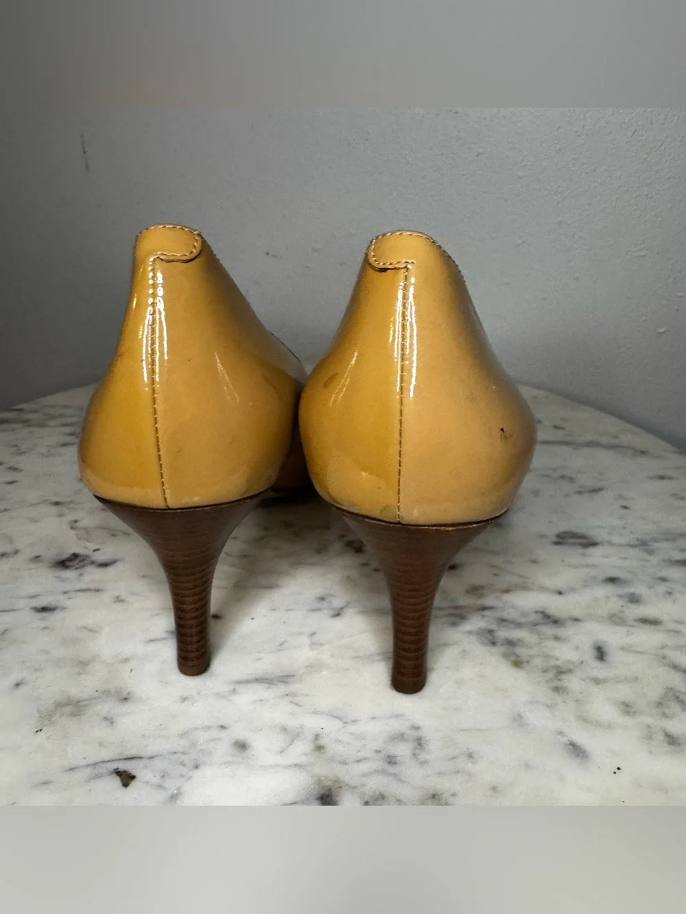 Cole Haan Heels Size 6 B yellow gold shoes Patent Leather peep toes